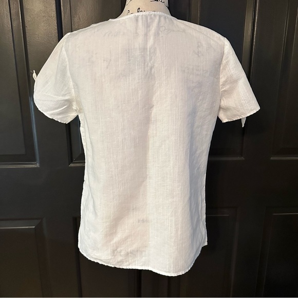 Talbots Small Linen Embroidered Lemons Tie Short Sleeve Top Linen blended  (b5 - Picture 2 of 8